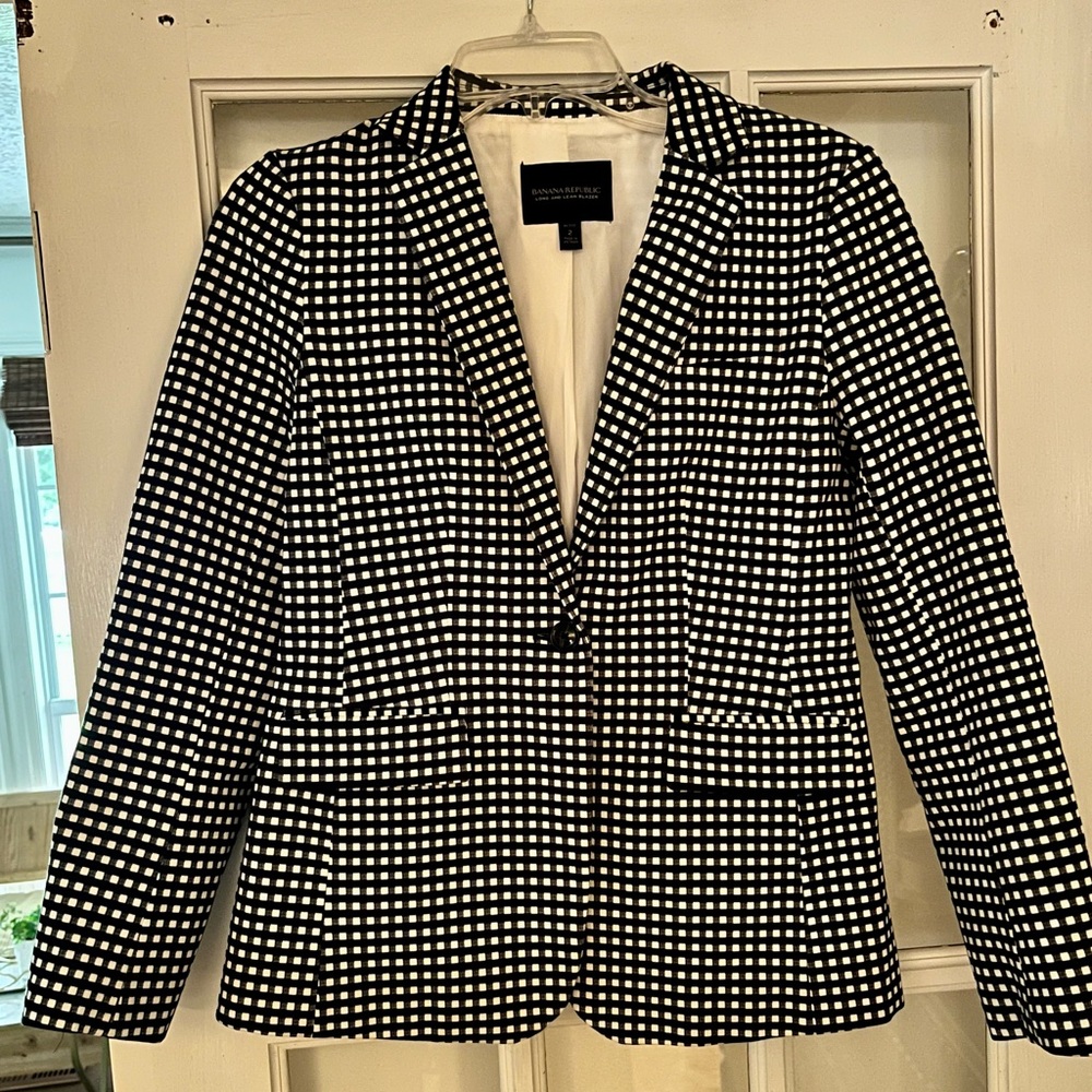 Banana Republic Blue and White Gingham Blazer
